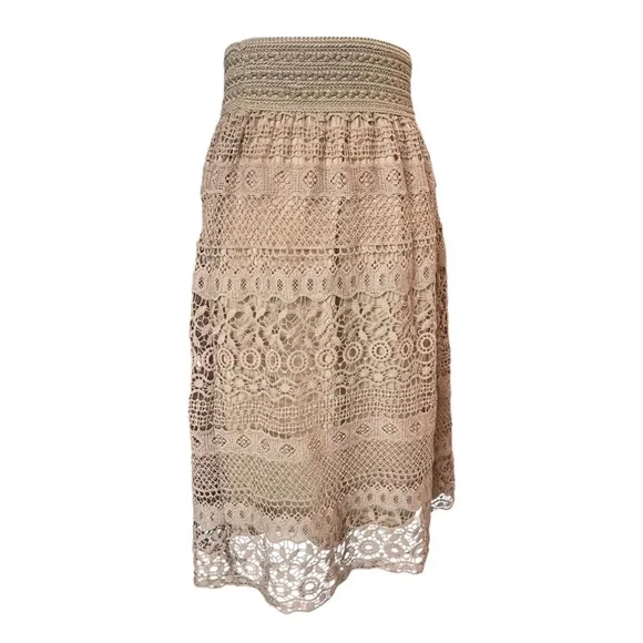 J Gee Beige Crochet Lace Midi Skirt Size Small – Boho Chic, Excellent Condition - Picture 4 of 8
